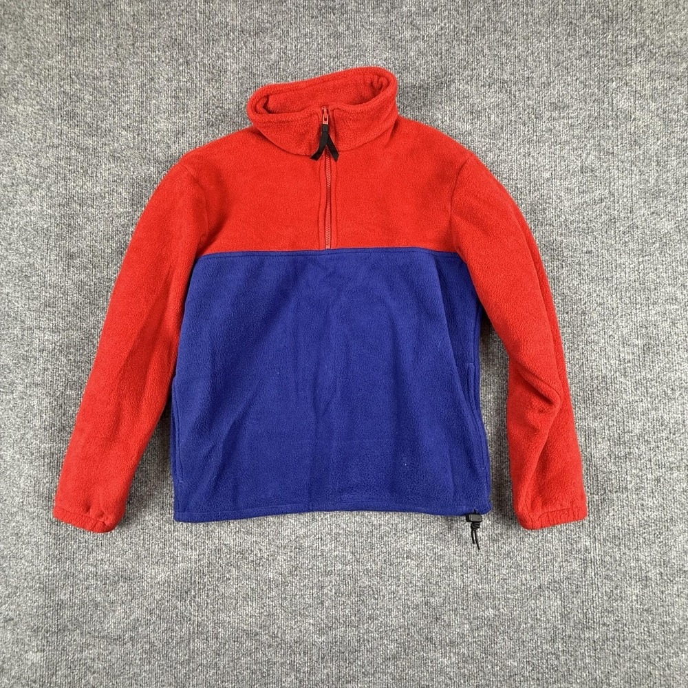 Vintage J.Crew Jacket Mens XS Red Blue Fleece 1/4 Zip Anorak Pullover USA